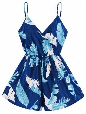 Blue Floral Tropical Romper